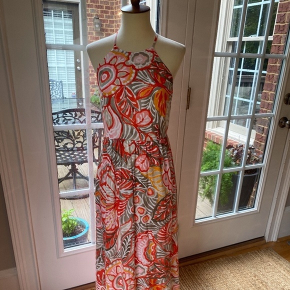 Loft Pink and Orange Tropical Halter Maxi Dress - Picture 5 of 9